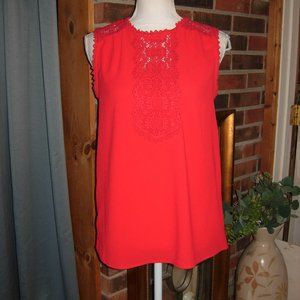 Halogen Red Crochet Keyhole Back Sleeveless Top XS